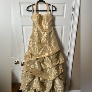 Bill Levkoff Elegant Gold Halter Ball Gown Size 8 NWT